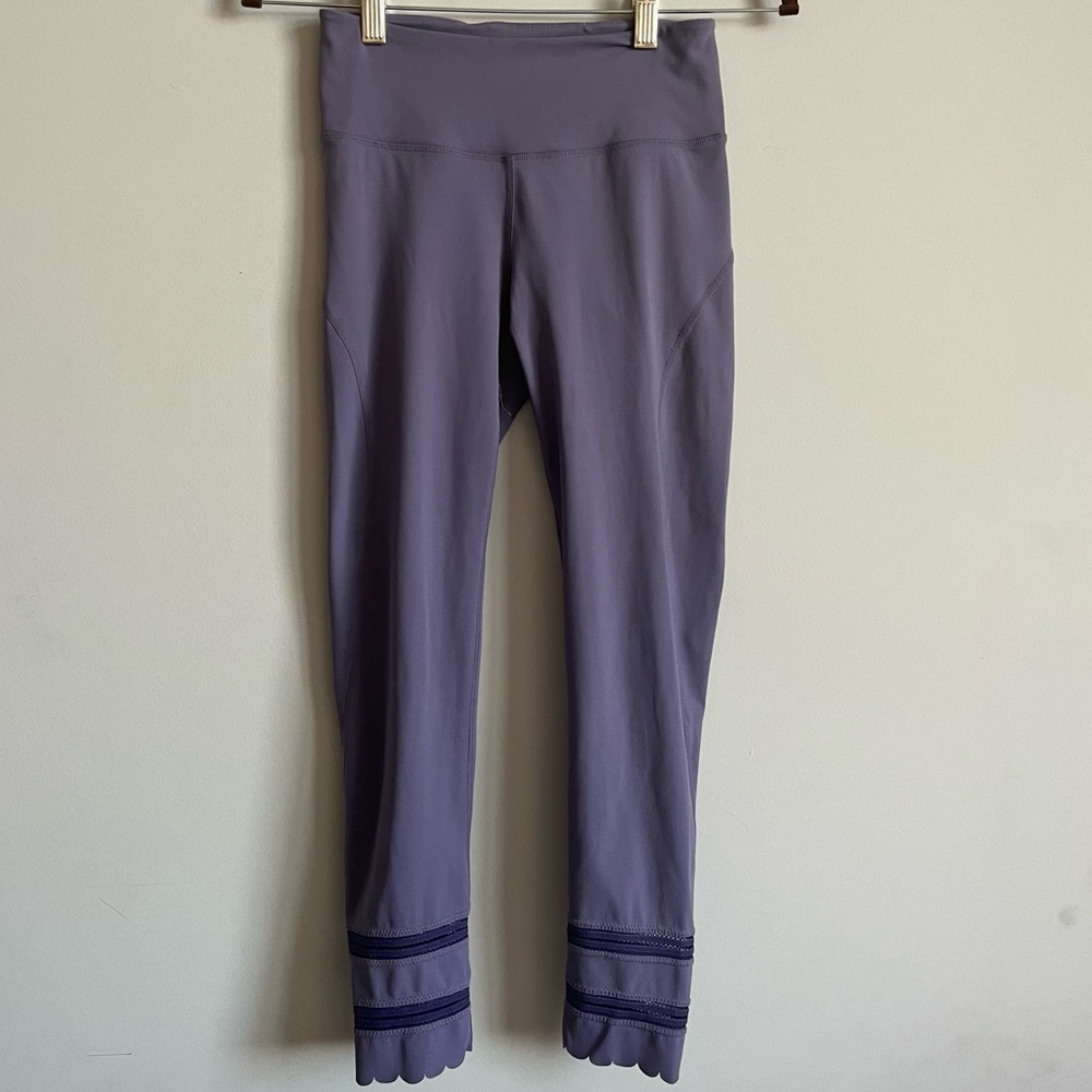 Free People Purple High Rise Leggings, XS, Ruffled Detailing